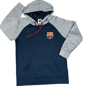 Official Merch FCB FC Barcelona Men’s Grey/Blue Hoodie Sweatshirt Size Small